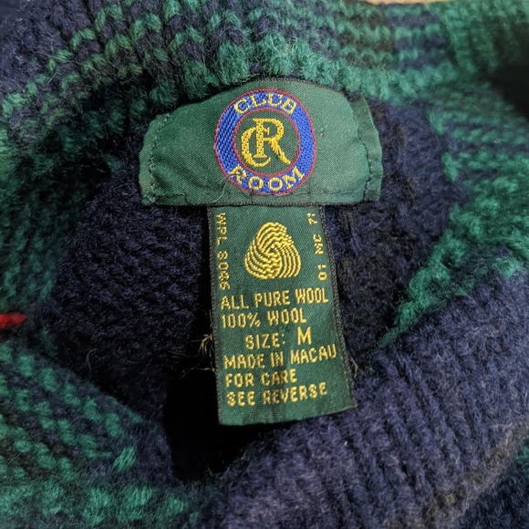 Vintage 100% Wool Sweater Chunky Plaid Crew neck Club Room Medium - Picture 2 of 4